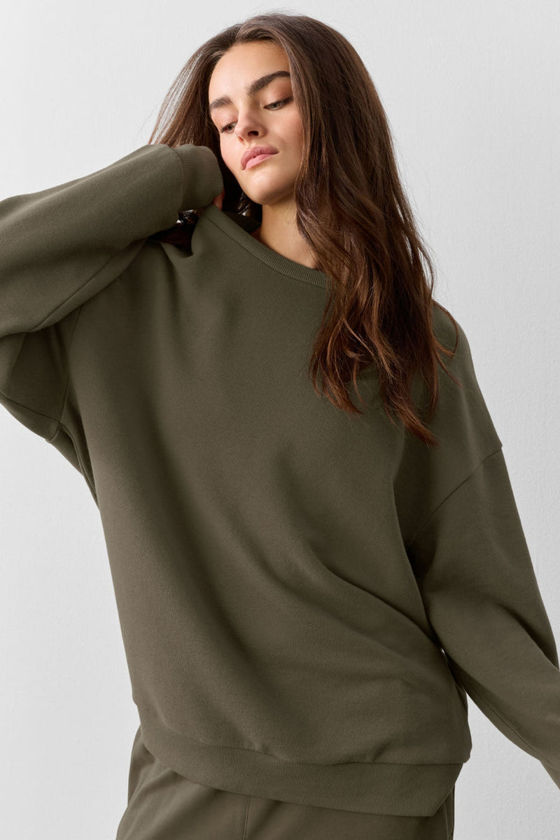 Alo Chill Crew Neck Pullover Olive Tree