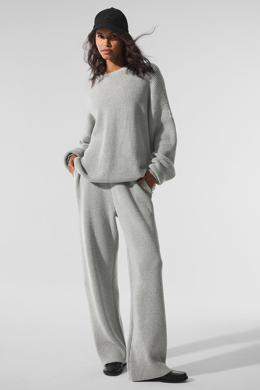 Alo Domain Rib Knit Crew Sweater Athletic Heather Grey