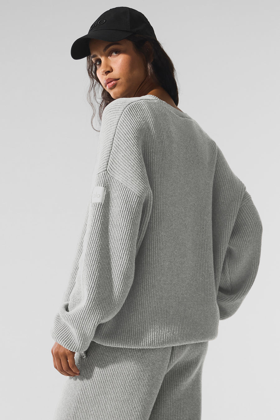 Alo Domain Rib Knit Crew Sweater Athletic Heather Grey