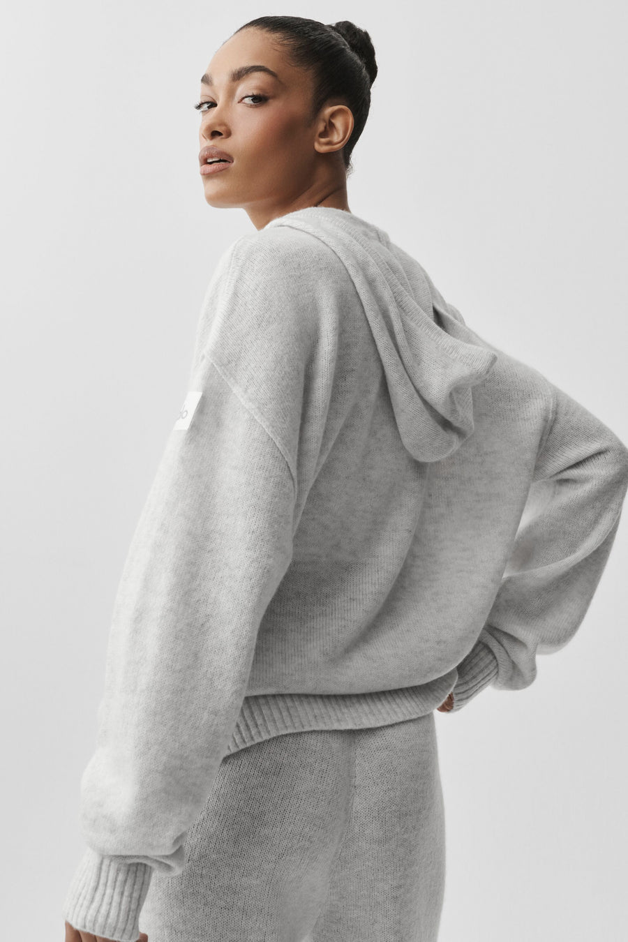 Alo Wool Cashmere New Class Full Zip Hoodie White Heather