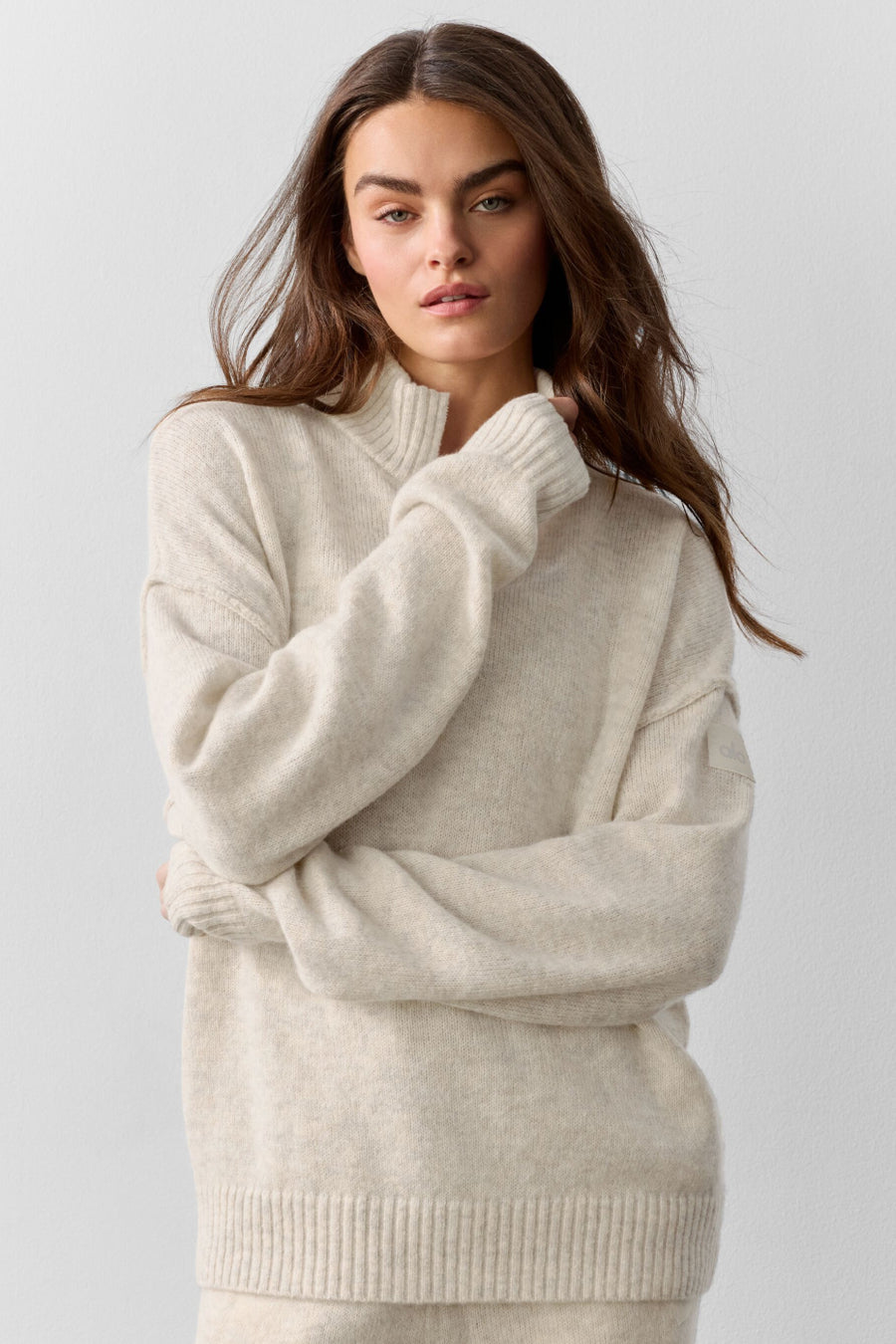 Alo Wool Cashmere New Class 1/4 Zip Pullover Oatmeal Heather