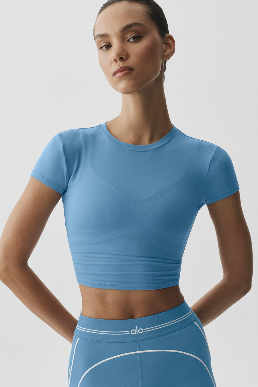 Alo Alosoft Crop Finesse Short Sleeve California Blue