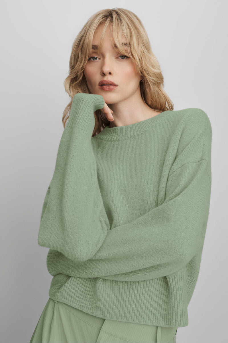 Alo Wool Cashmere Cropped New Class Crewneck Sweater Dune Grass