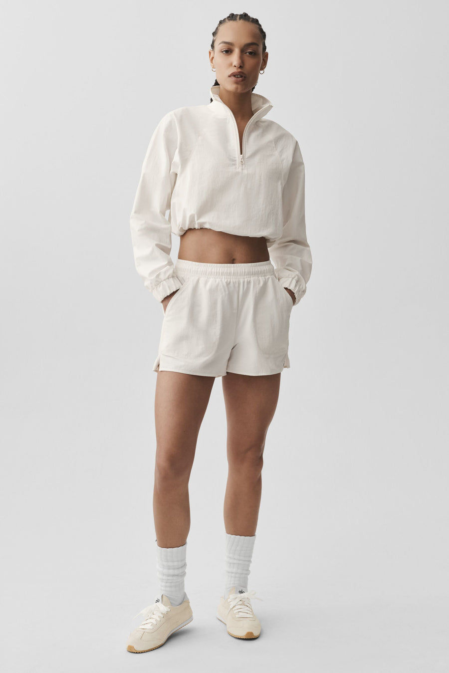 Alo Cropped 1/4 Zip Alumni Pullover Ivory