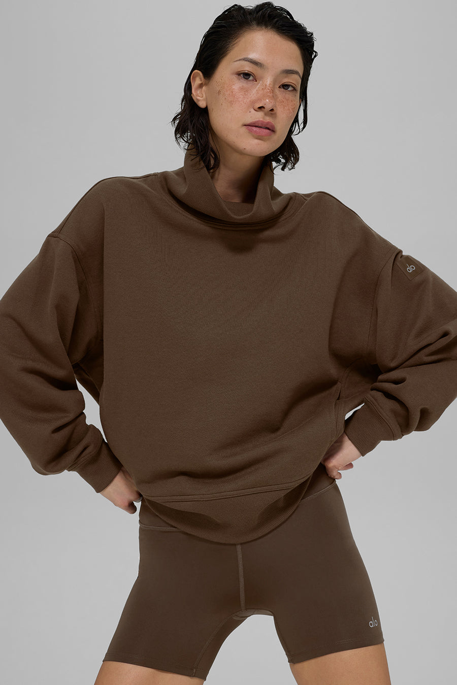 Alo Hazy Mock Neck Pullover Espresso