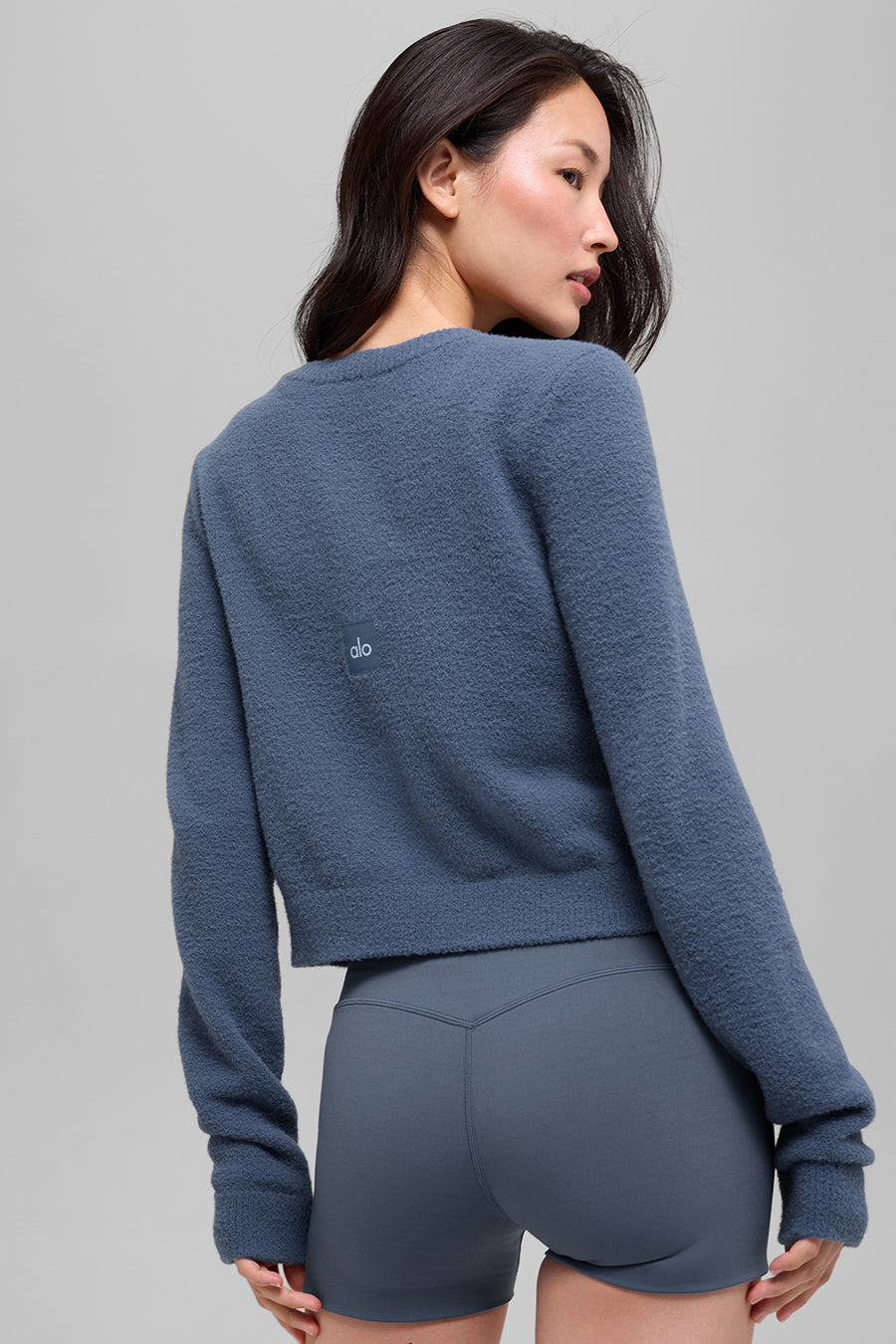 Alo Snuggle Up Sweater Cropped Cardigan Bluestone