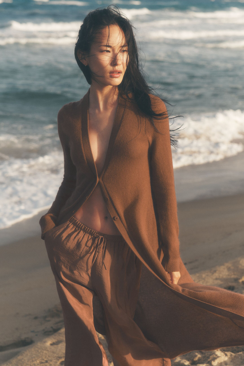 Alo Sheer Cashmere Long Cardigan Sun Kissed Brown