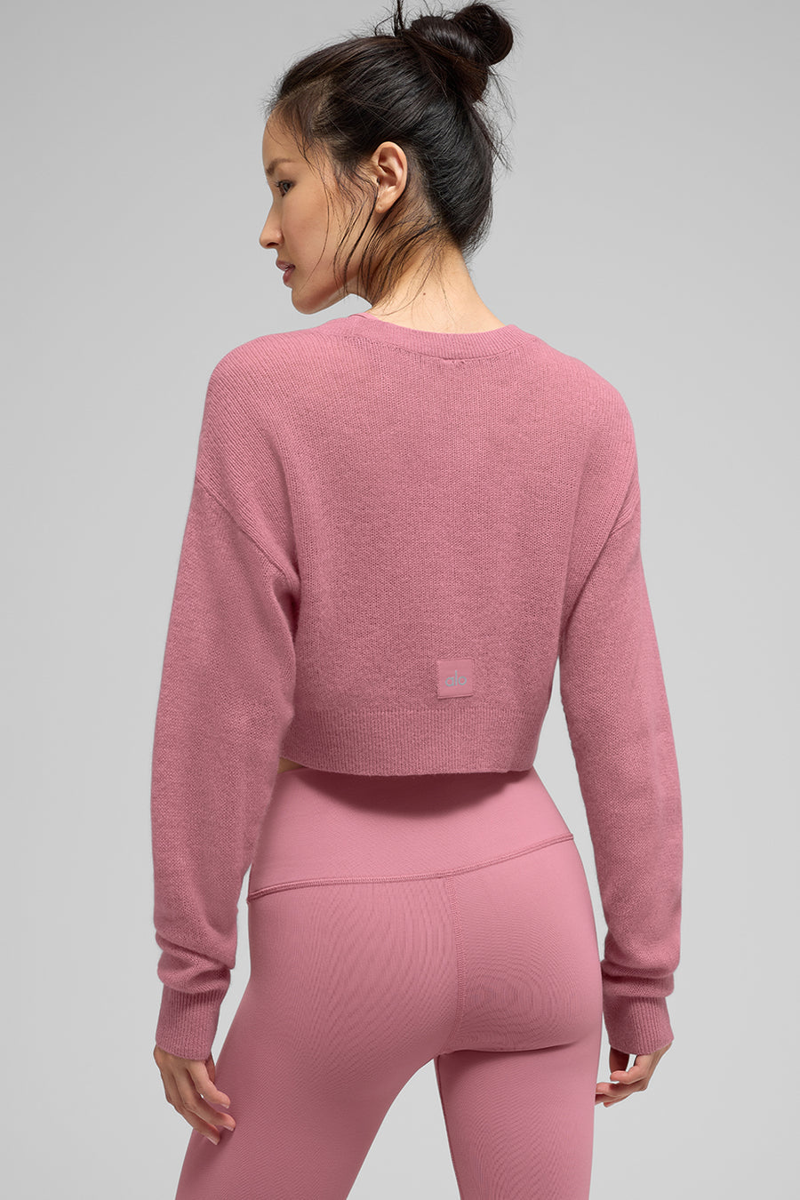 Alo Sheer Cashmere Cropped Cardigan Pink Wild Rose