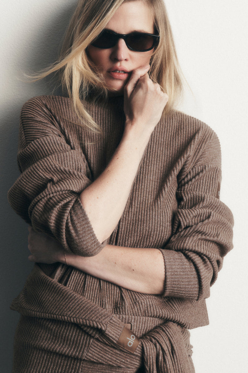 Alo Muse Crew Neck Pullover Java Brown Heather