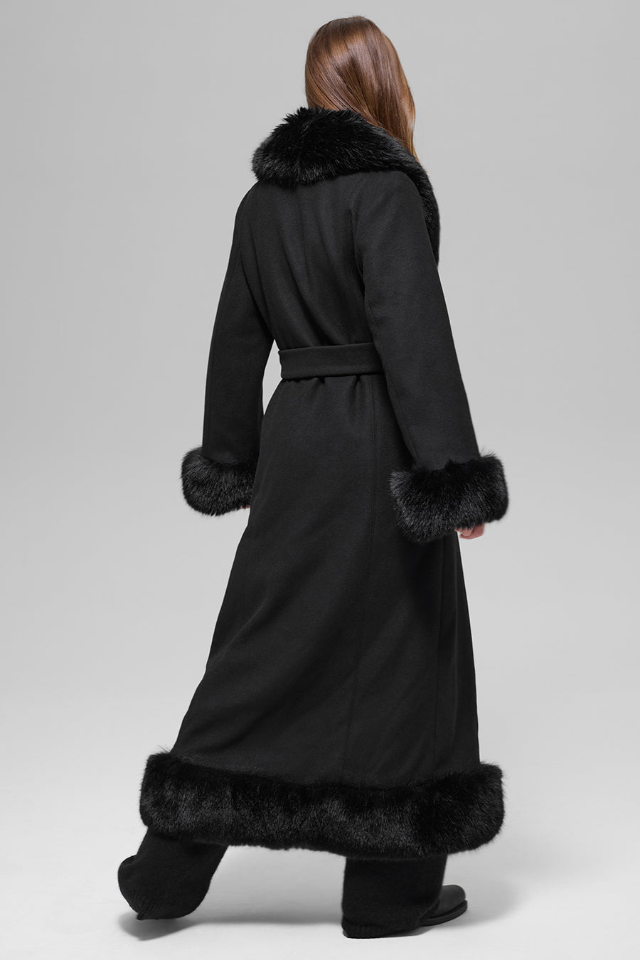 Alo Faux Fur Trimmed Longline Coat Black