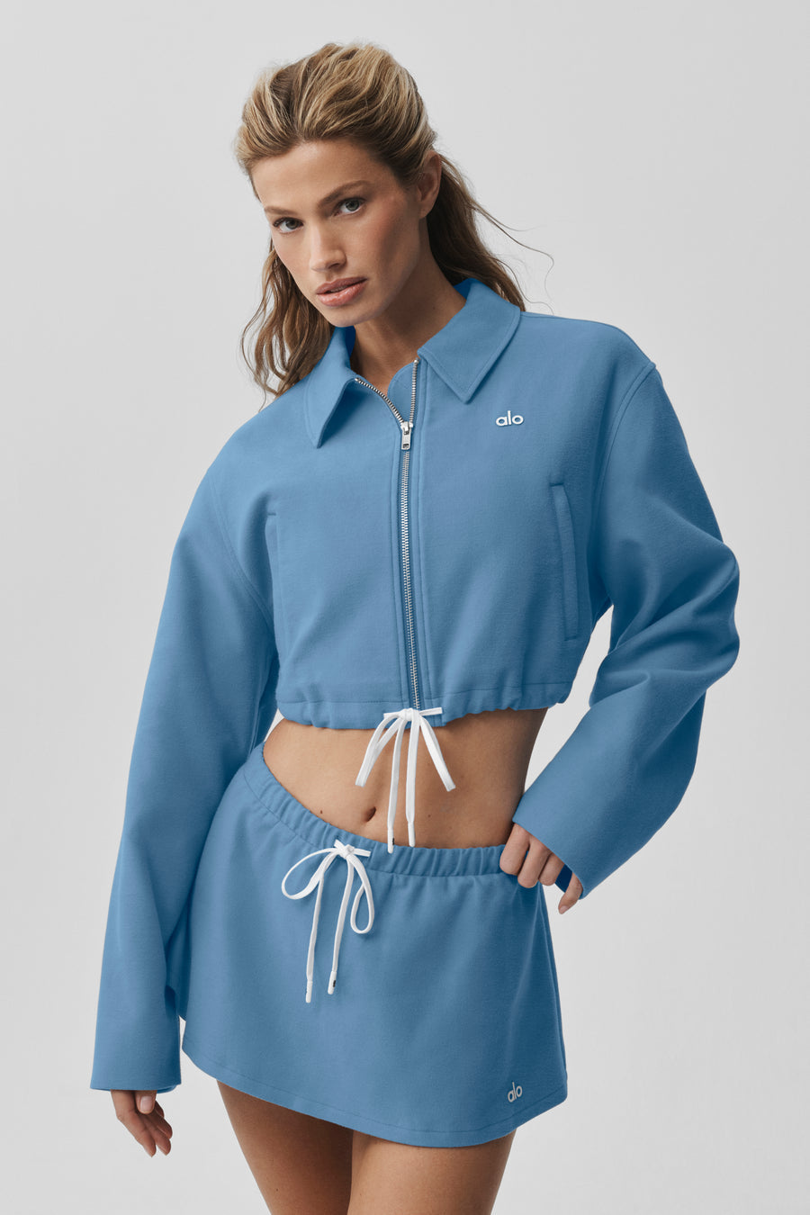 Alo Cropped Fan Favorite Full Zip Jacket California Blue