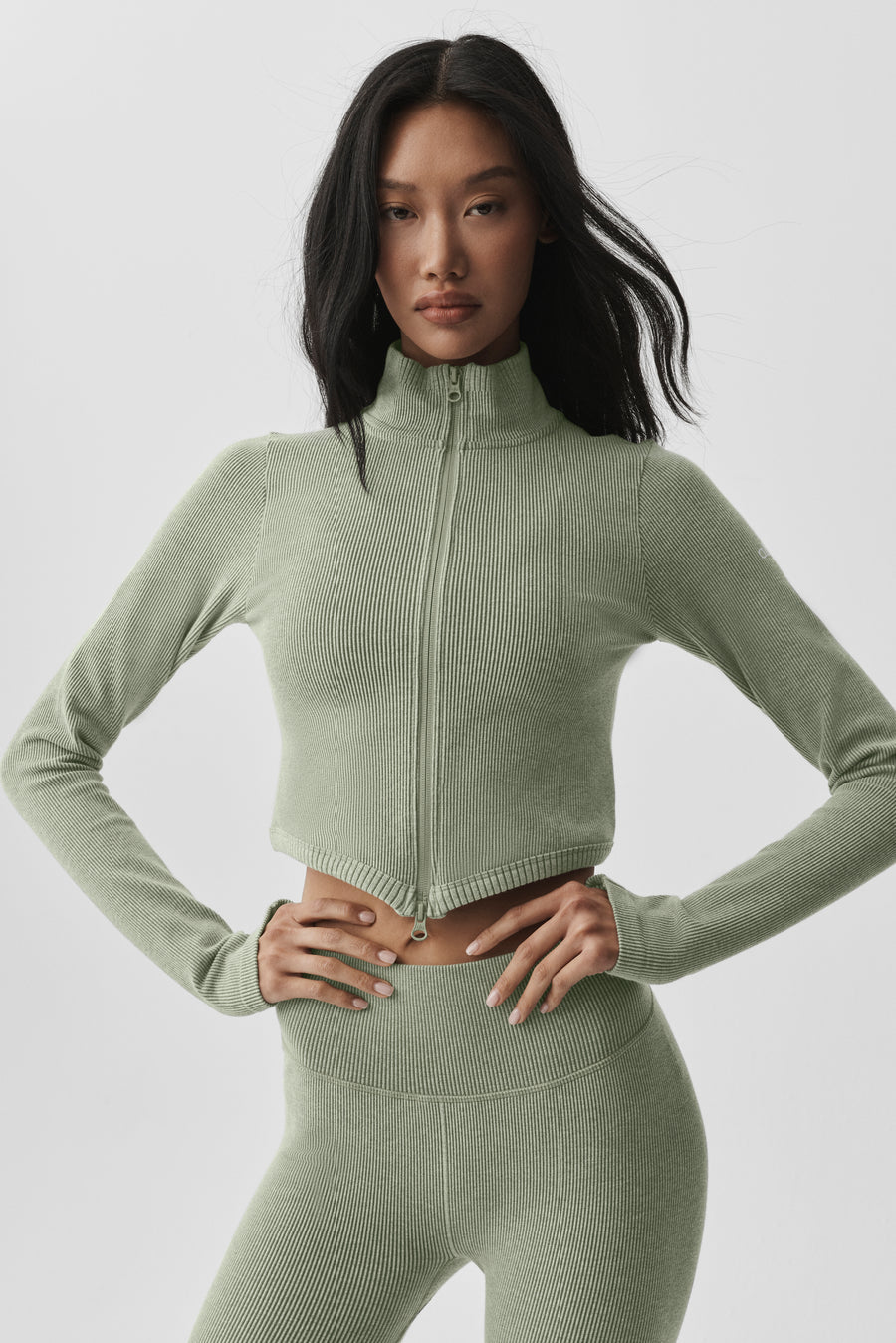 Alo Seamless Two Tone Rib Jacket Dune Grass Heather
