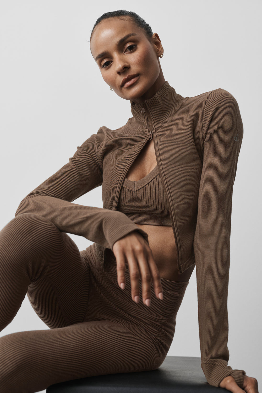Alo Seamless Two Tone Rib Jacket Java Brown