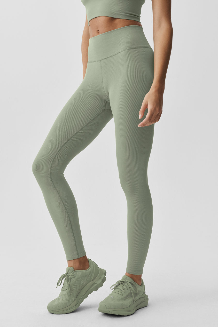 Alo Seamless Modal Ribbed High-Waist 7/8 Legging Dune Grass