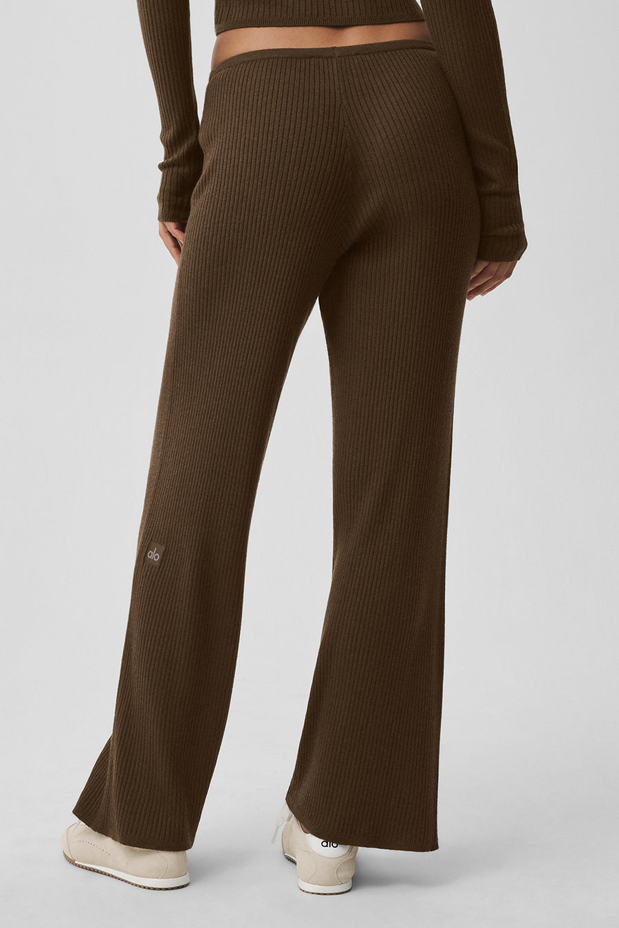 Alo Sweater Knit Mid-Rise Unwind Wide Leg Pant Espresso