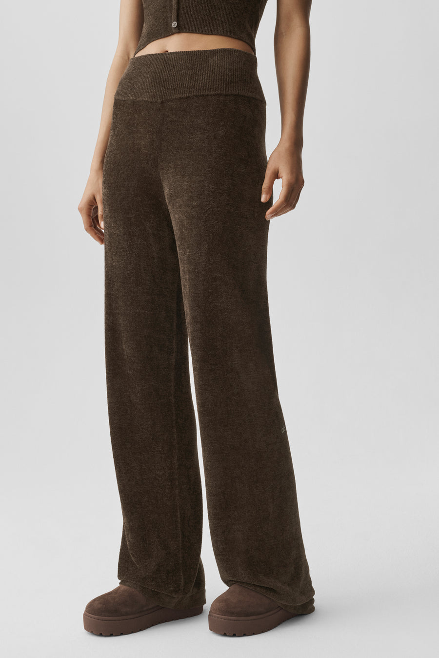 Alo Micro Chenille High-Waist Straight Leg Pant Espresso