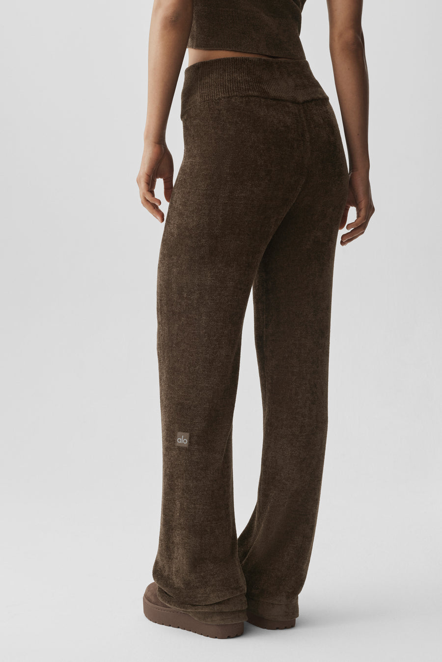 Alo Micro Chenille High-Waist Straight Leg Pant Espresso