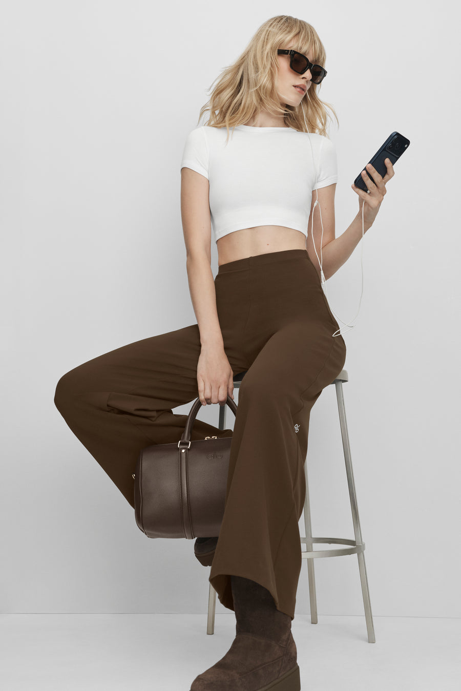 Alo Airbrush High-Waist Wide Leg Pant (Regular) Espresso