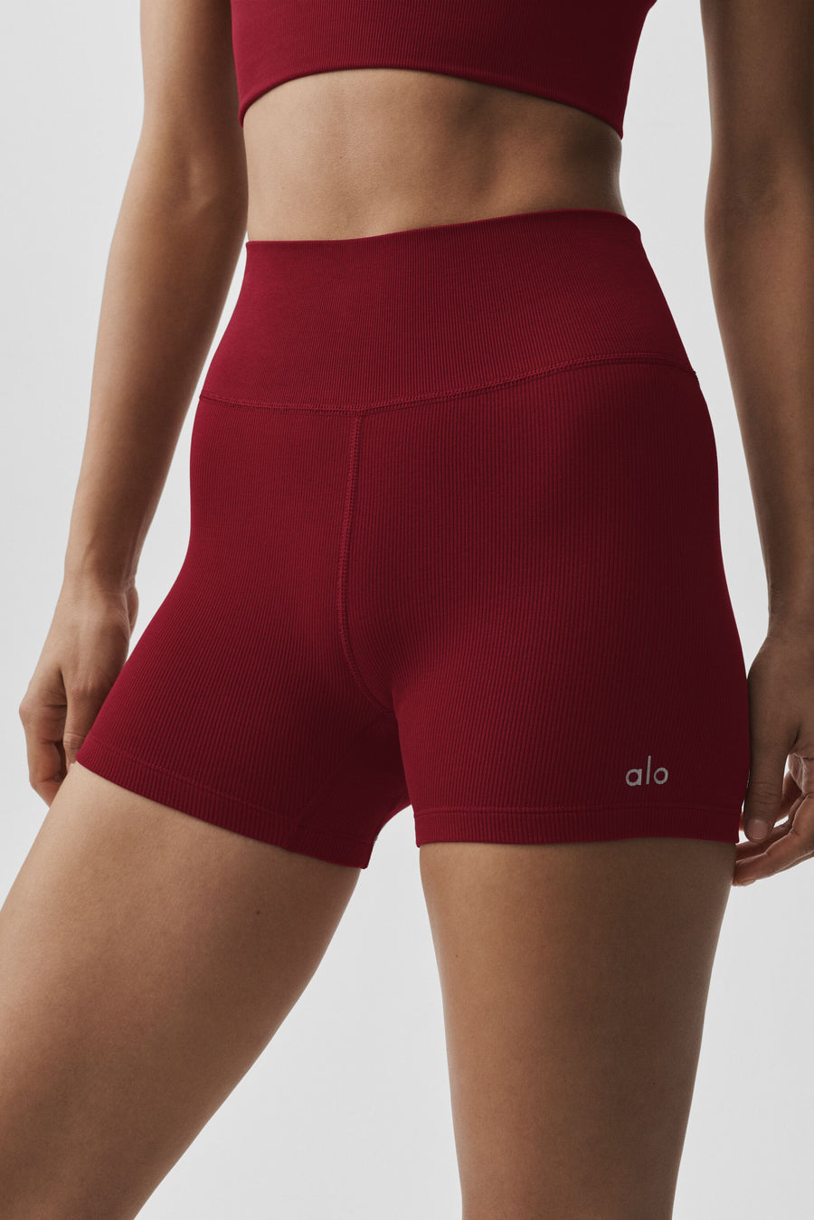 Alo 4" Seamless Modal Ribbed High-Waist Short Summer Romance Red
