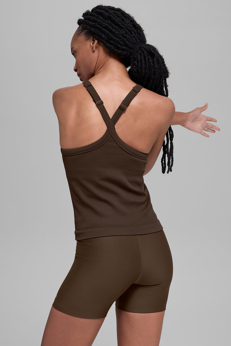 Alo Seamless Ribbed Favorite Full Length Bra Tank Espresso