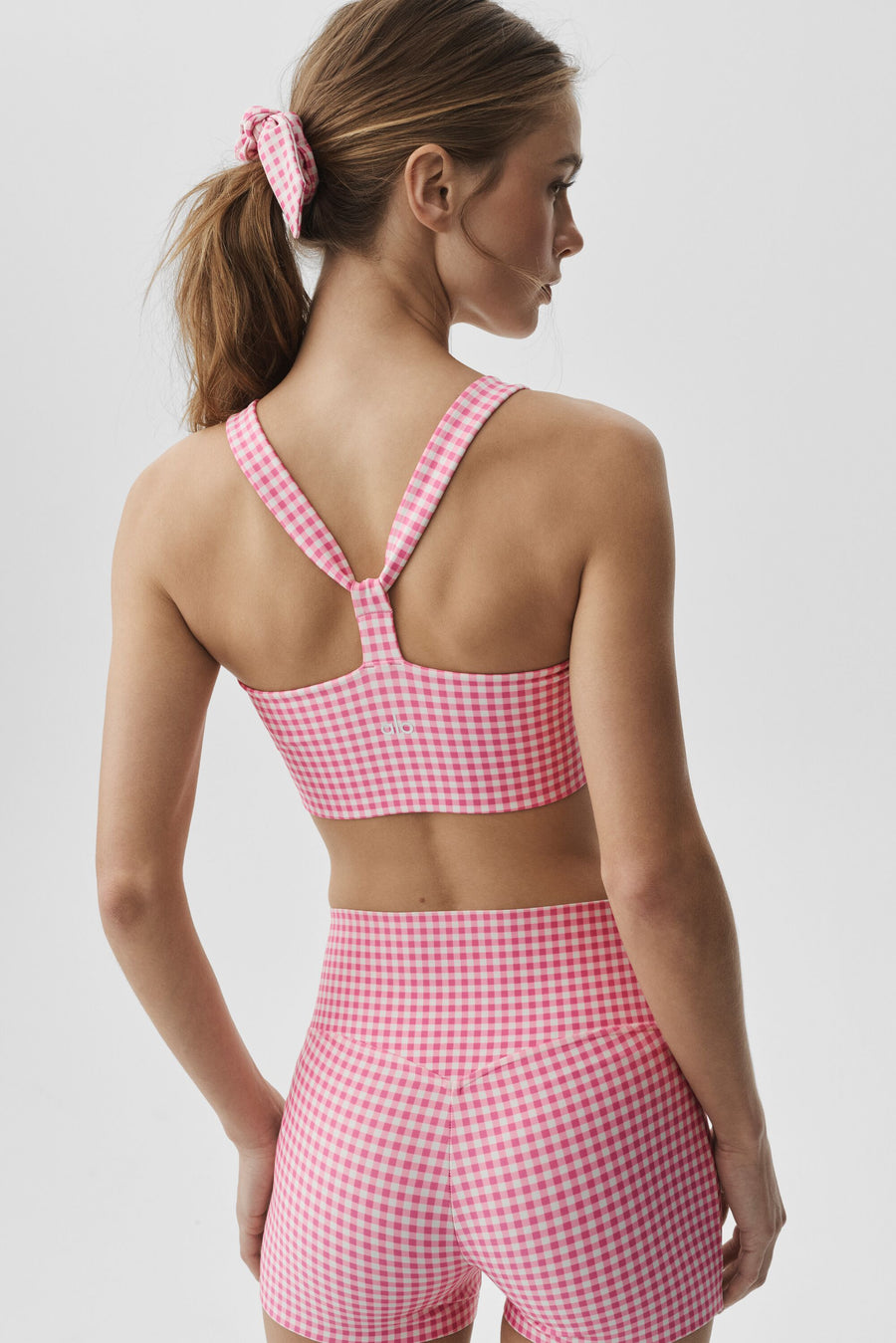 Alo Airlift Gingham Sleek Bra Tank Paradise Pink Gingham