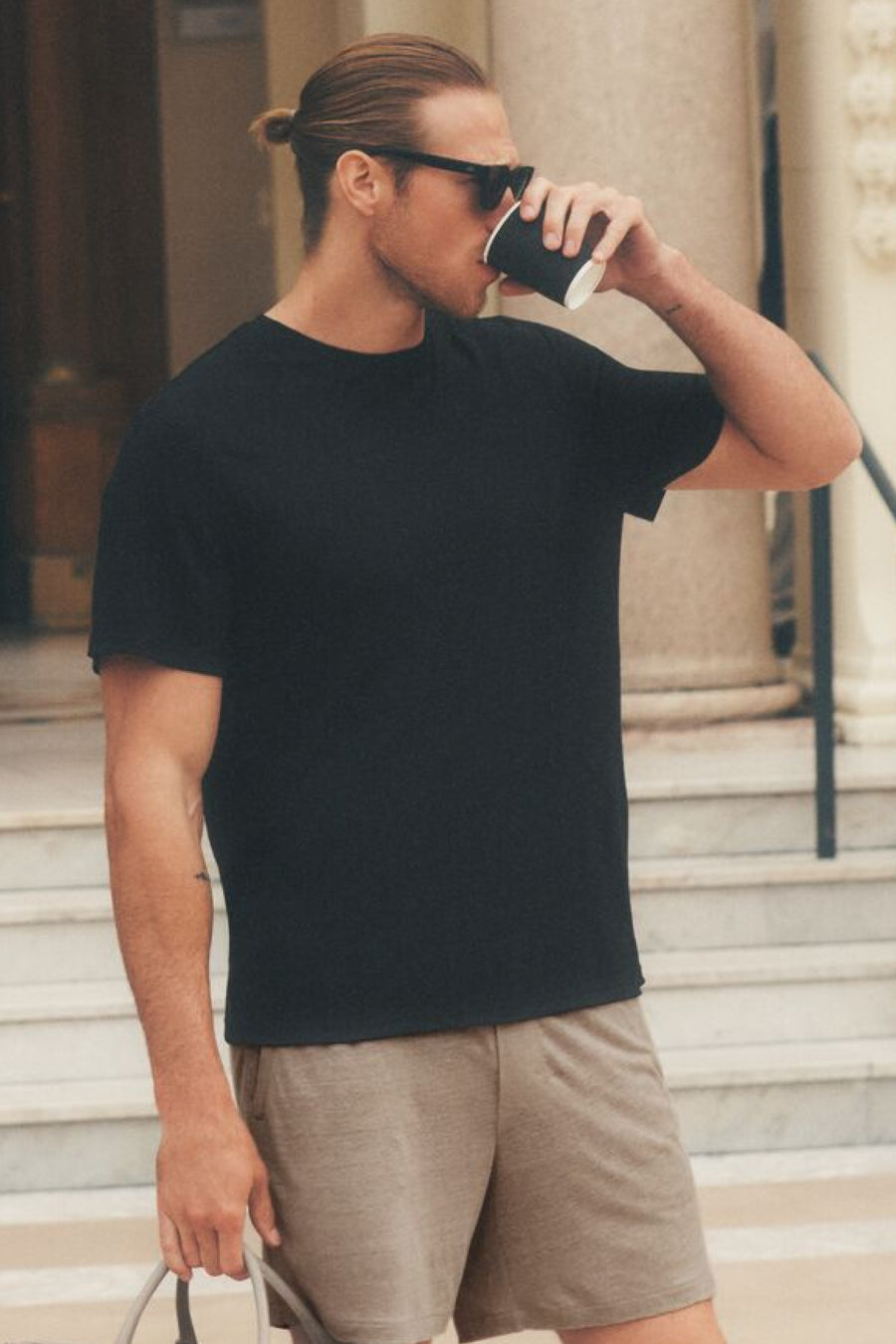 Alo Linen Jersey Coastal Short Sleeve Tee Black