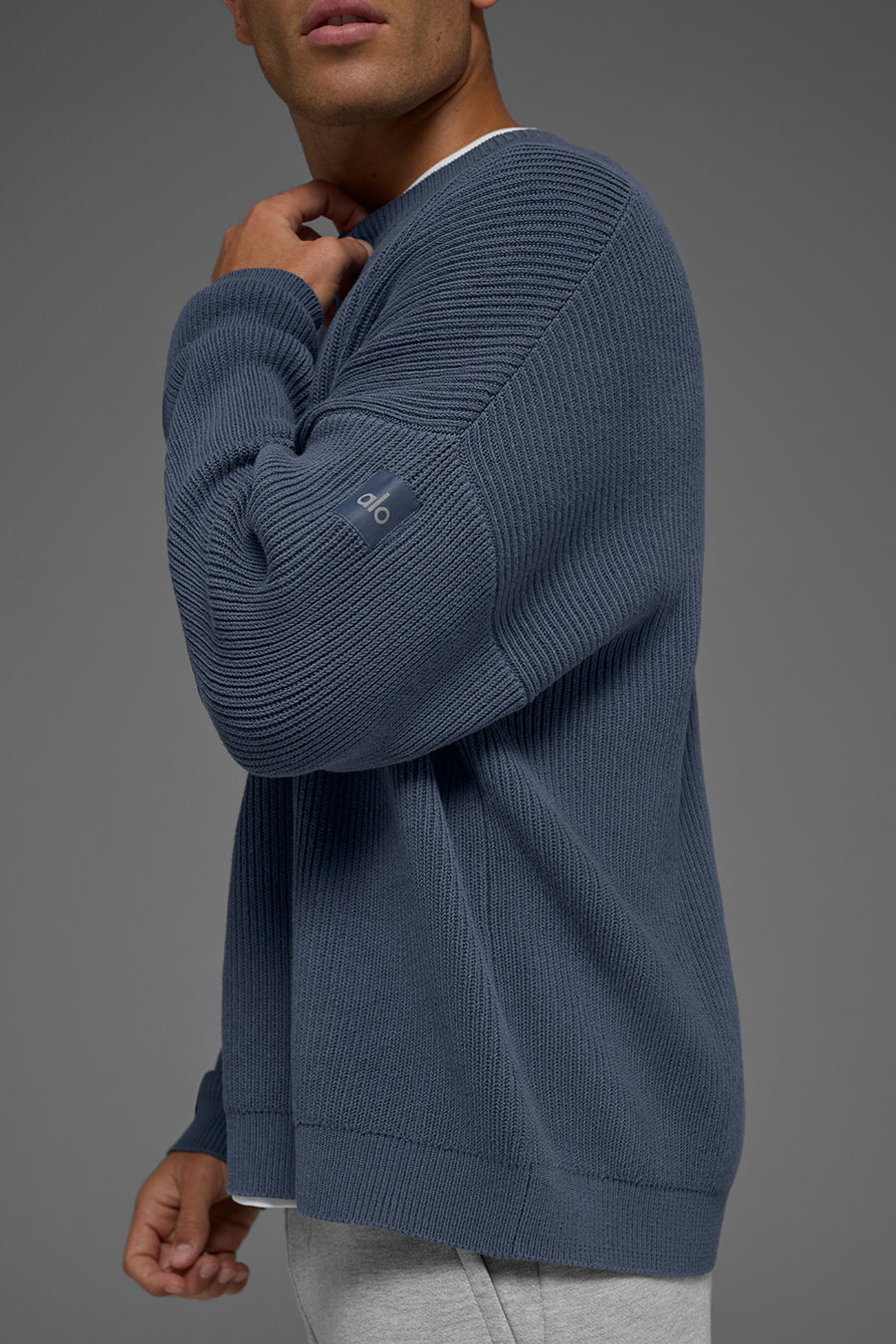 Alo Domain Rib Knit Crew Sweater Bluestone