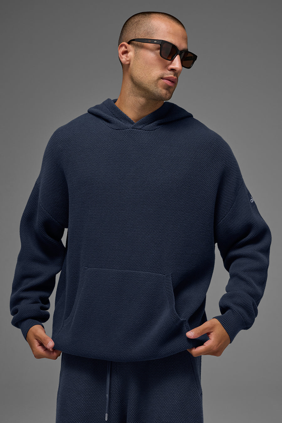 Alo Sports Club Sweater Knit Hoodie Navy