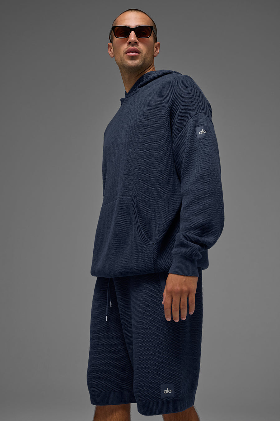 Alo Sports Club Sweater Knit Hoodie Navy
