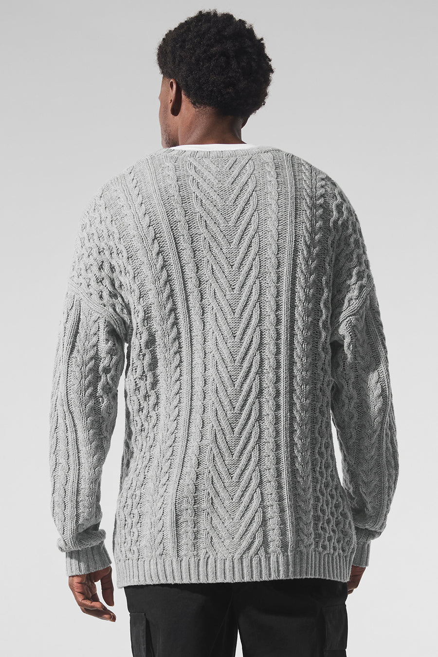 Alo Cable Knit Crew Neck Sweater Athletic Heather Grey