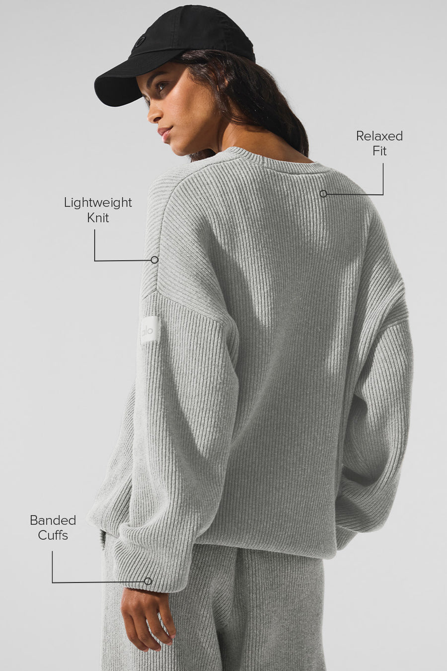 Alo Domain Rib Knit Crew Sweater Athletic Heather Grey