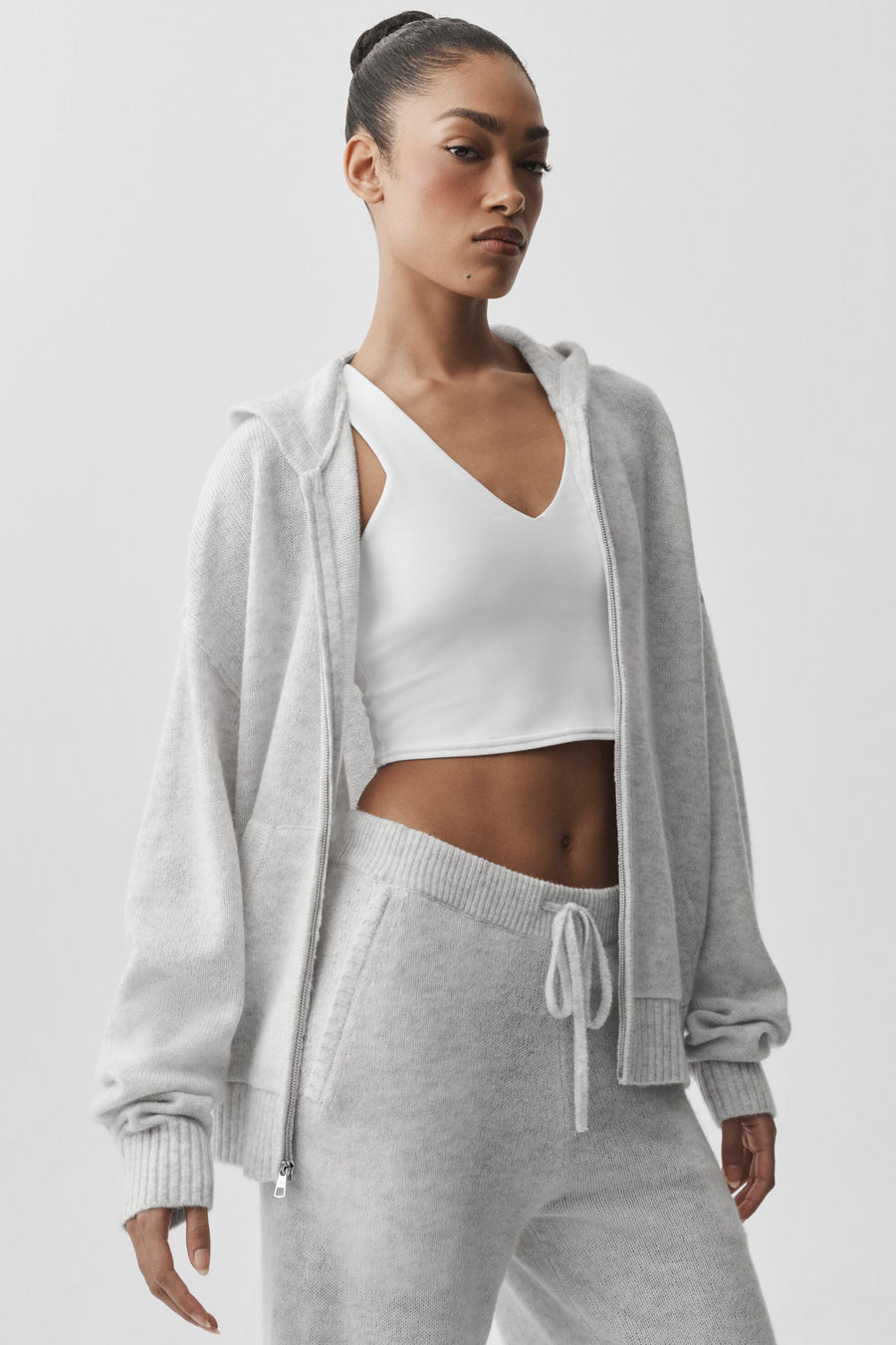 Alo Wool Cashmere New Class Full Zip Hoodie White Heather