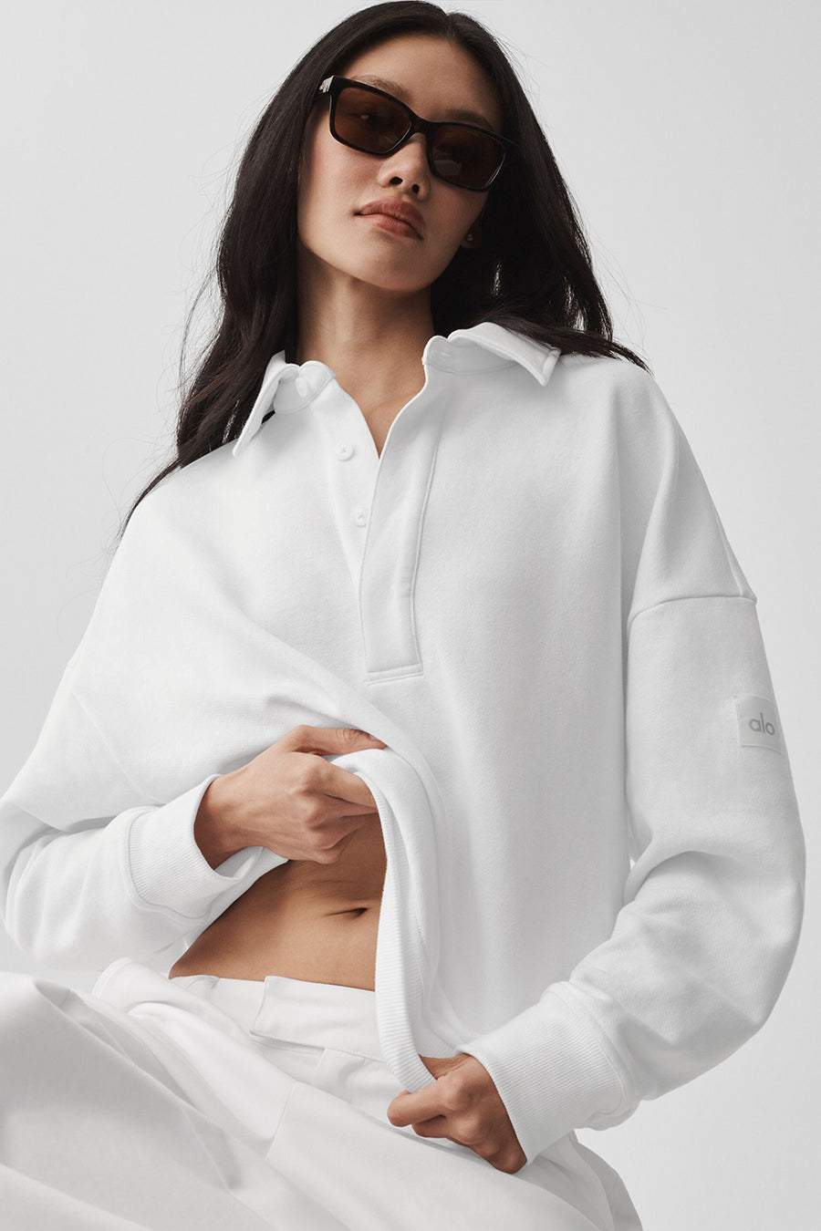 Alo Take It Easy Long Sleeve Henley Pullover White