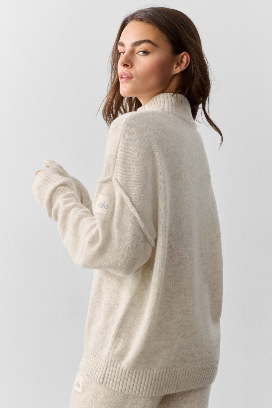 Alo Wool Cashmere New Class 1/4 Zip Pullover Oatmeal Heather