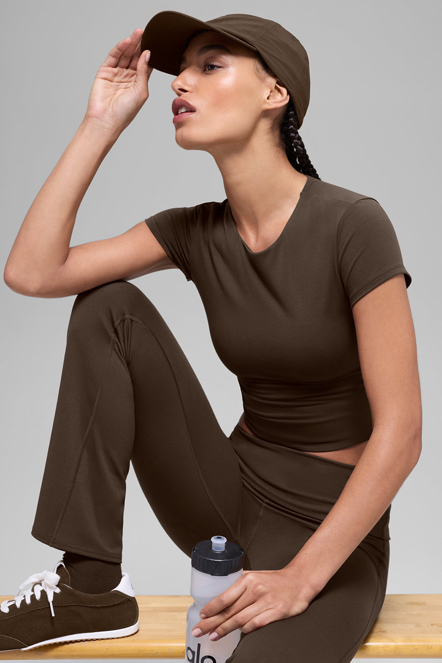 Alo Softsculpt Precision Short Sleeve Top Espresso