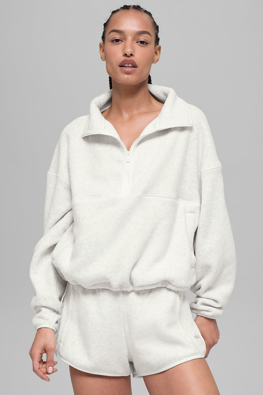 Alo Polar Fleece Retreat Cover Up White Heather Grey