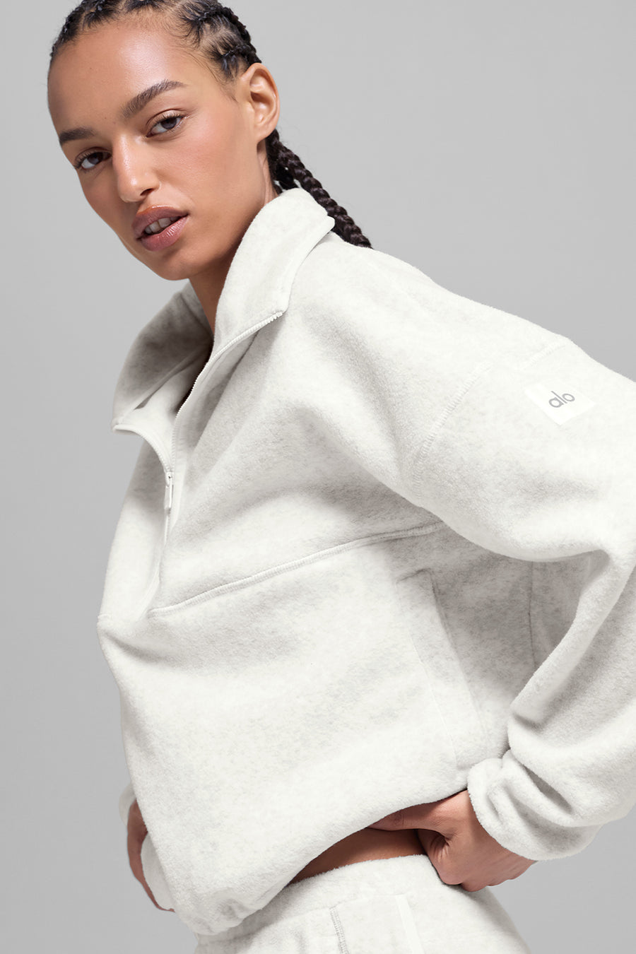 Alo Polar Fleece Retreat Cover Up White Heather Grey