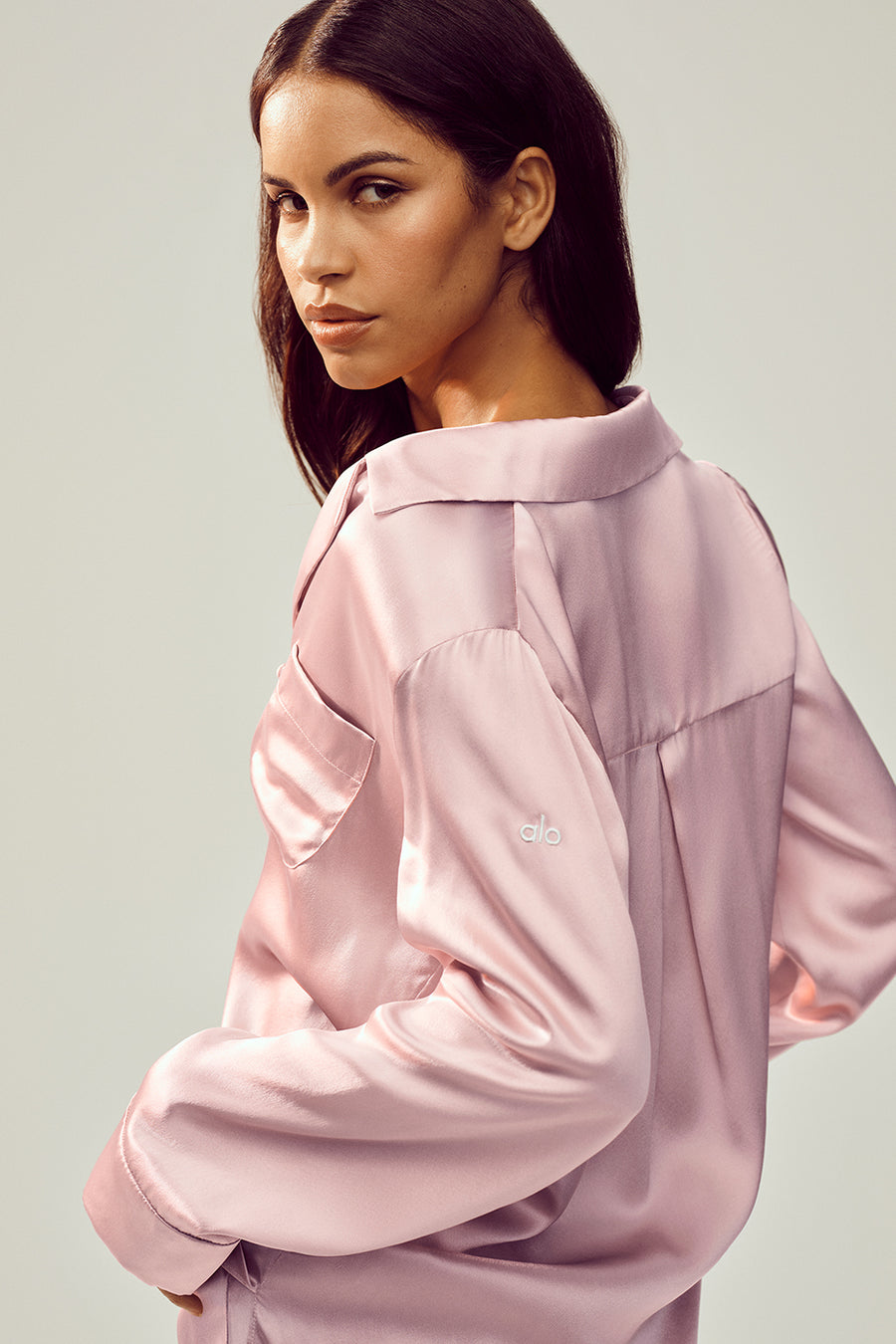 Alo Silk Luminous Button Up Pink Champagne