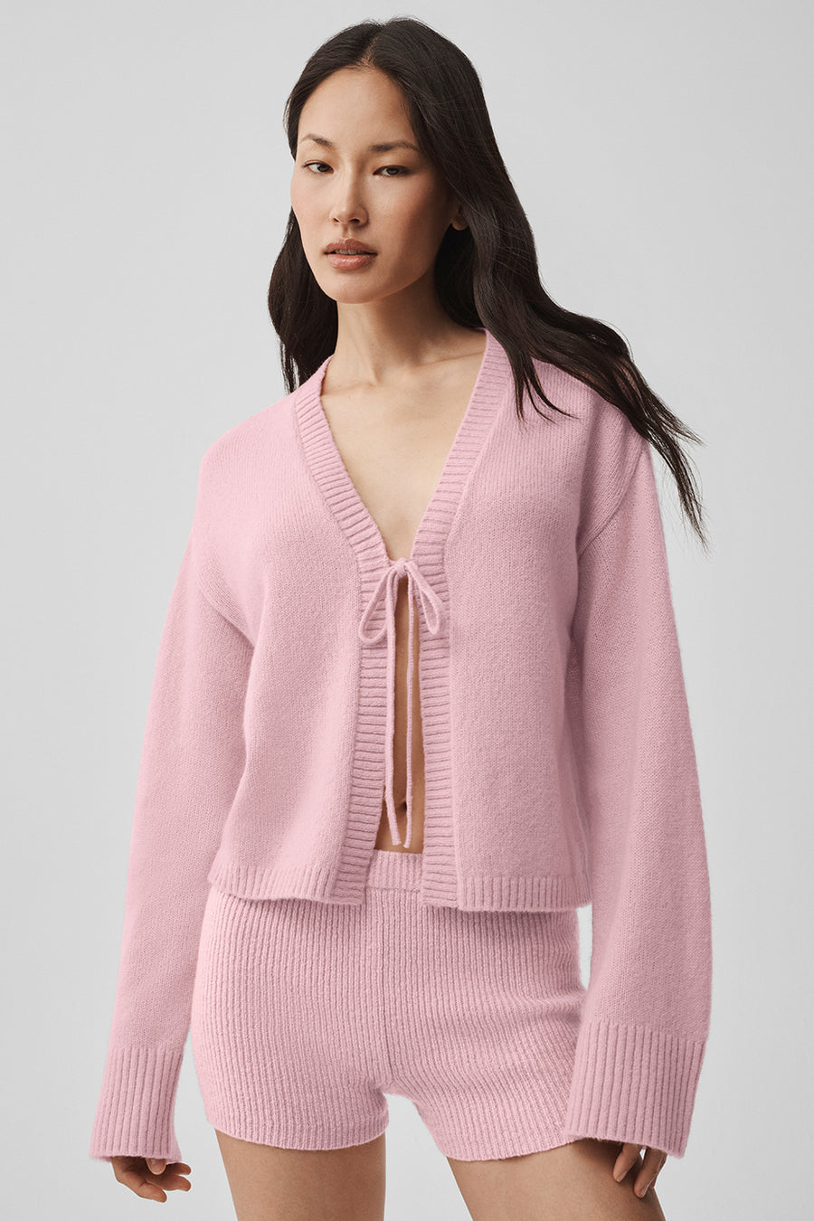 Alo Wool Cashmere New Class Tie Cardigan Vintage Pink