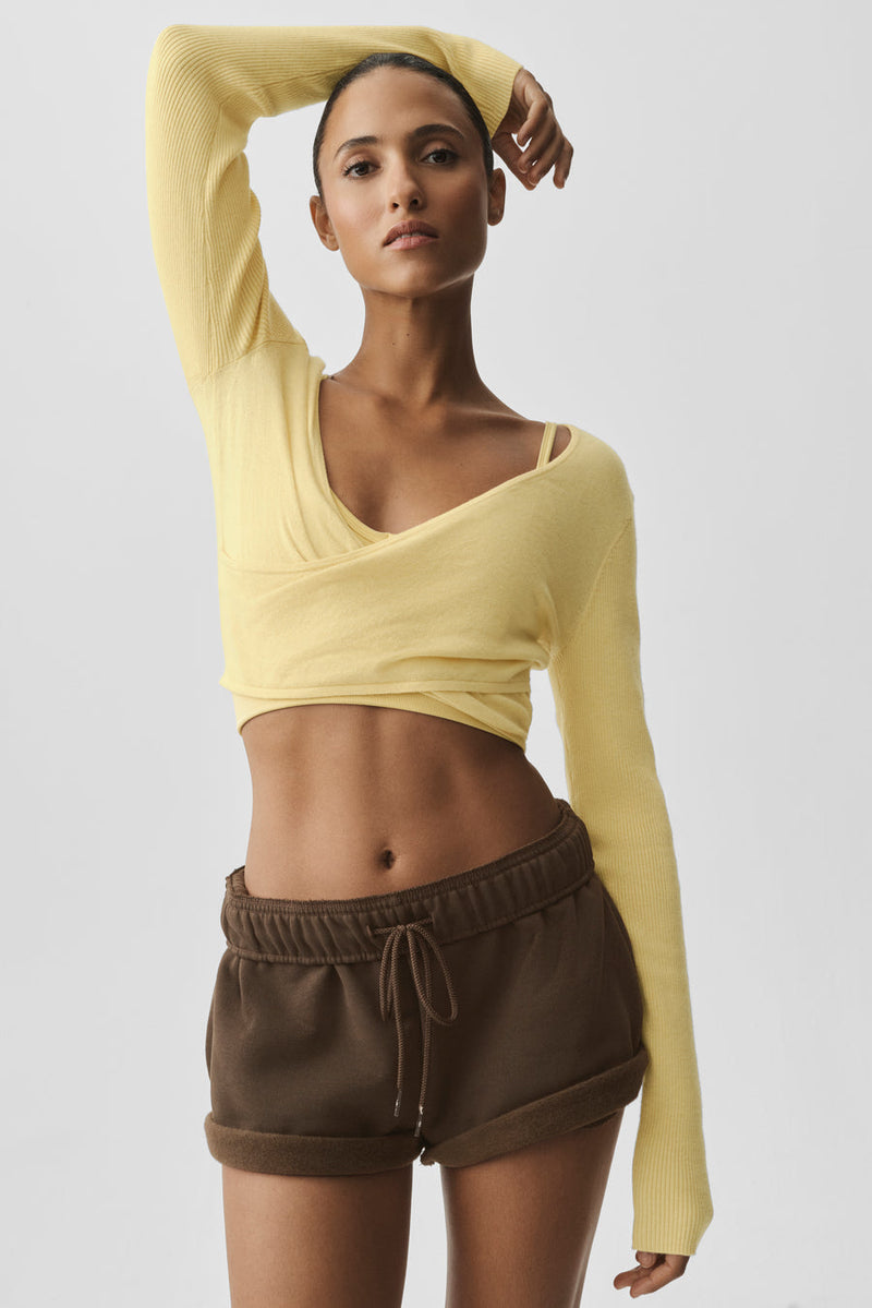 Alo Sweater Knit Crossover Long Sleeve Warm Butter