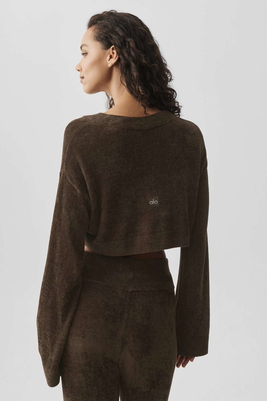 Alo Micro Chenille Cropped V-Neck Coverup Espresso