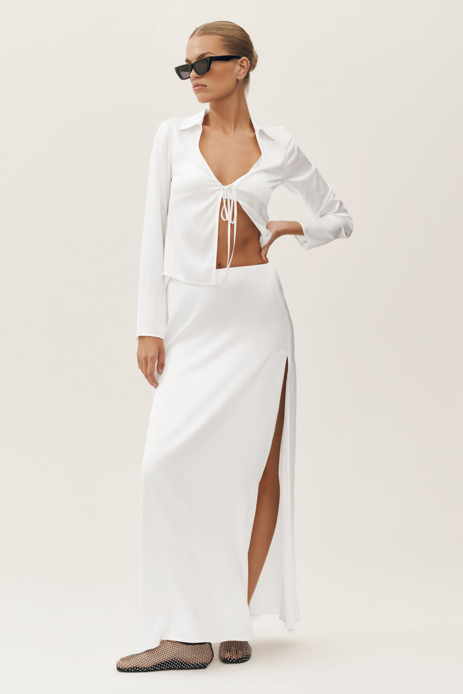 Alo Silk Blend Radiance Long Sleeve Top White