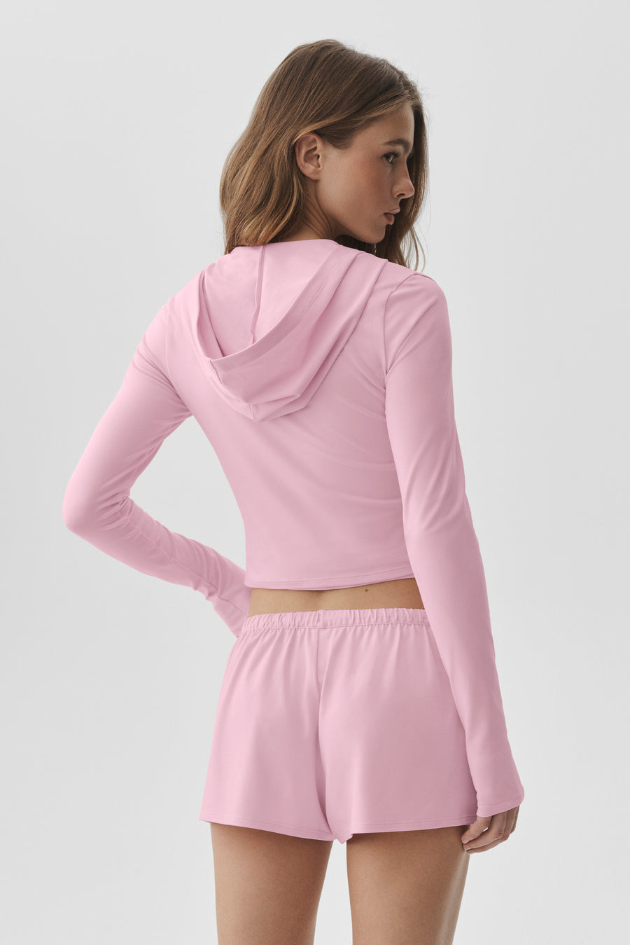 Alo Alosoft Finesse Full Zip Fitted Hoodie Pink Marshmallow