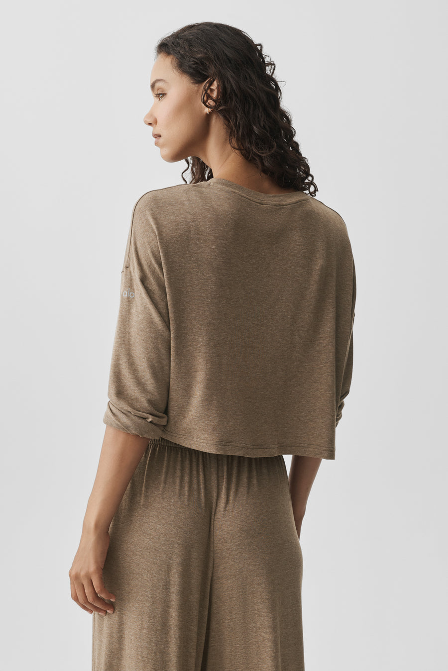 Alo Semi-Sheer Oasis Boxy Long Sleeve Java Brown Heather