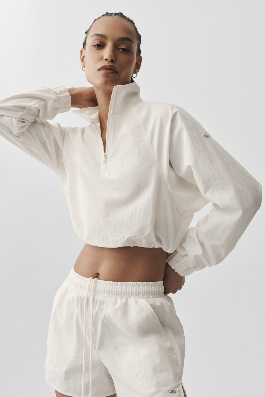 Alo Cropped 1/4 Zip Alumni Pullover Ivory