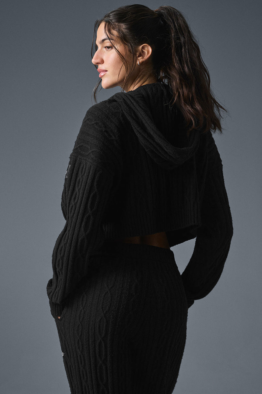 Alo Cable Knit Winter Bliss Hoodie Black