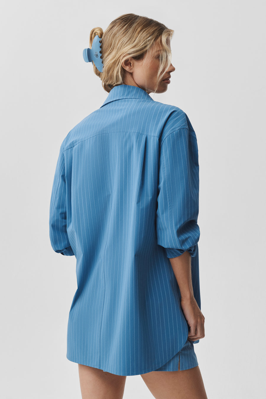 Alo Pinstripe Daylight Button Down Long Sleeve California Blue/White