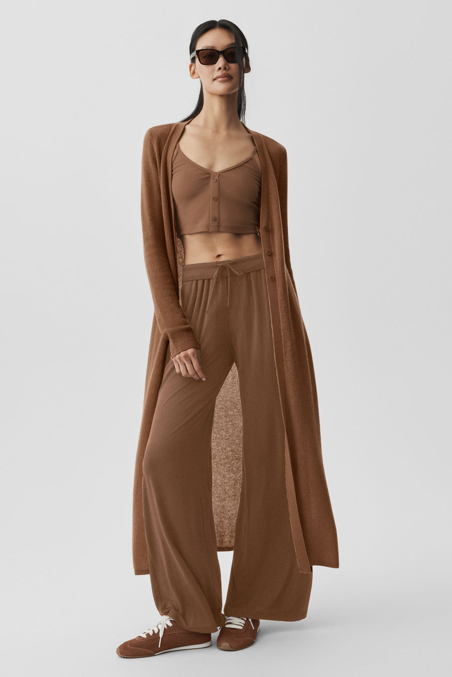Alo Sheer Cashmere Long Cardigan Sun Kissed Brown