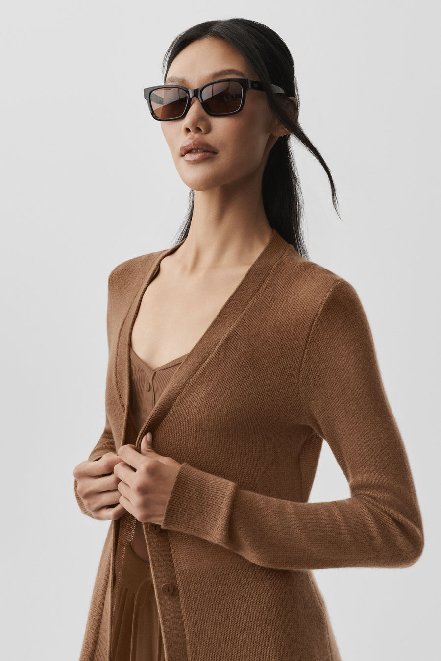 Alo Sheer Cashmere Long Cardigan Sun Kissed Brown