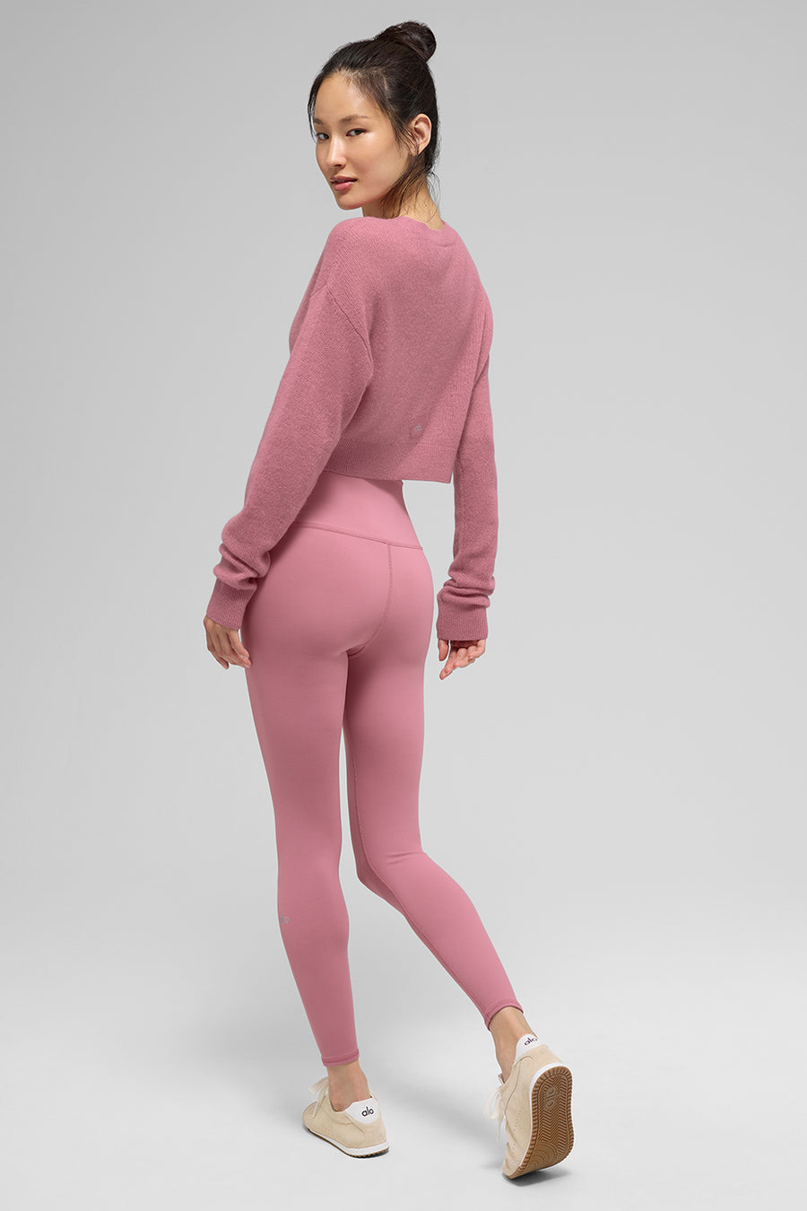 Alo Sheer Cashmere Cropped Cardigan Pink Wild Rose
